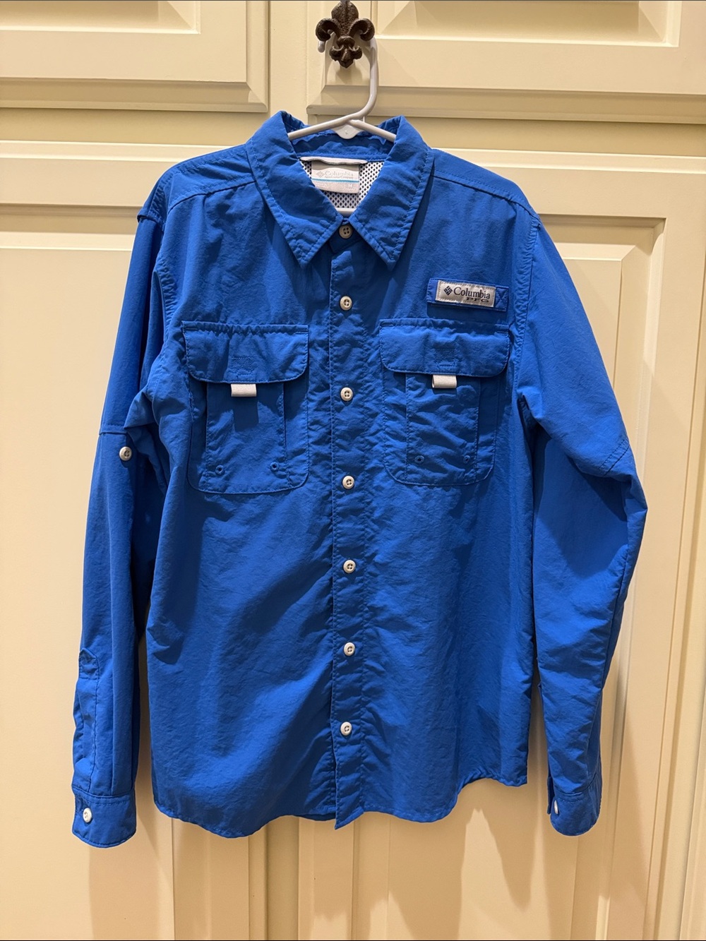 Columbia PFG Youth Boys Long Sleeve Button Down Shirt Royal Blue Medium 10 / 12